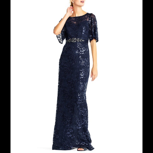 Adrianna Papell - Sequin Lace Flutter Sleeve Dress